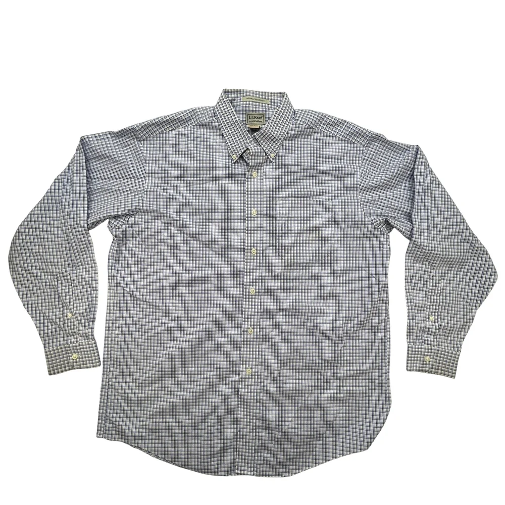 L.L.Bean Shirt Mens Large Regular Wrinkle Resistant Blue Plaid Button Down
